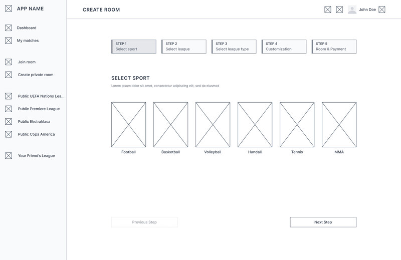 Create room view design wireframe