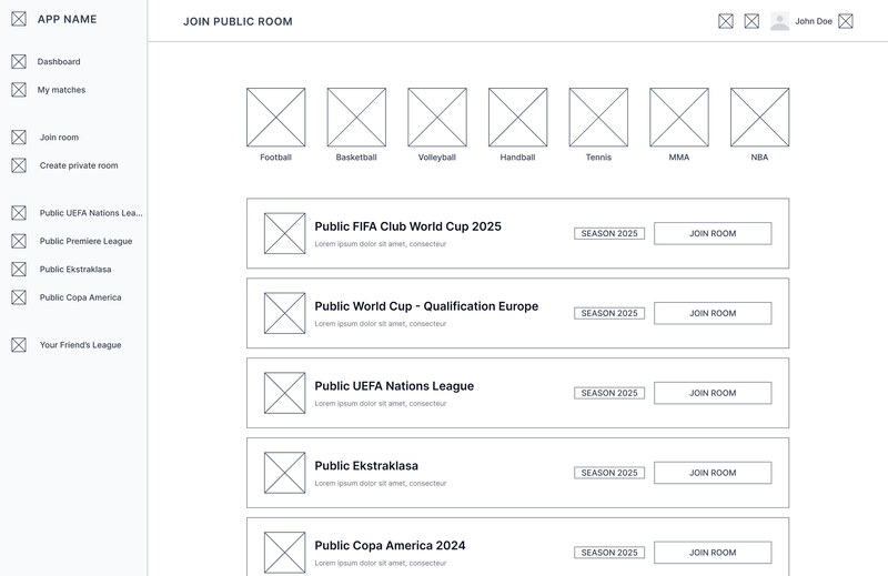 Join room view design wireframe