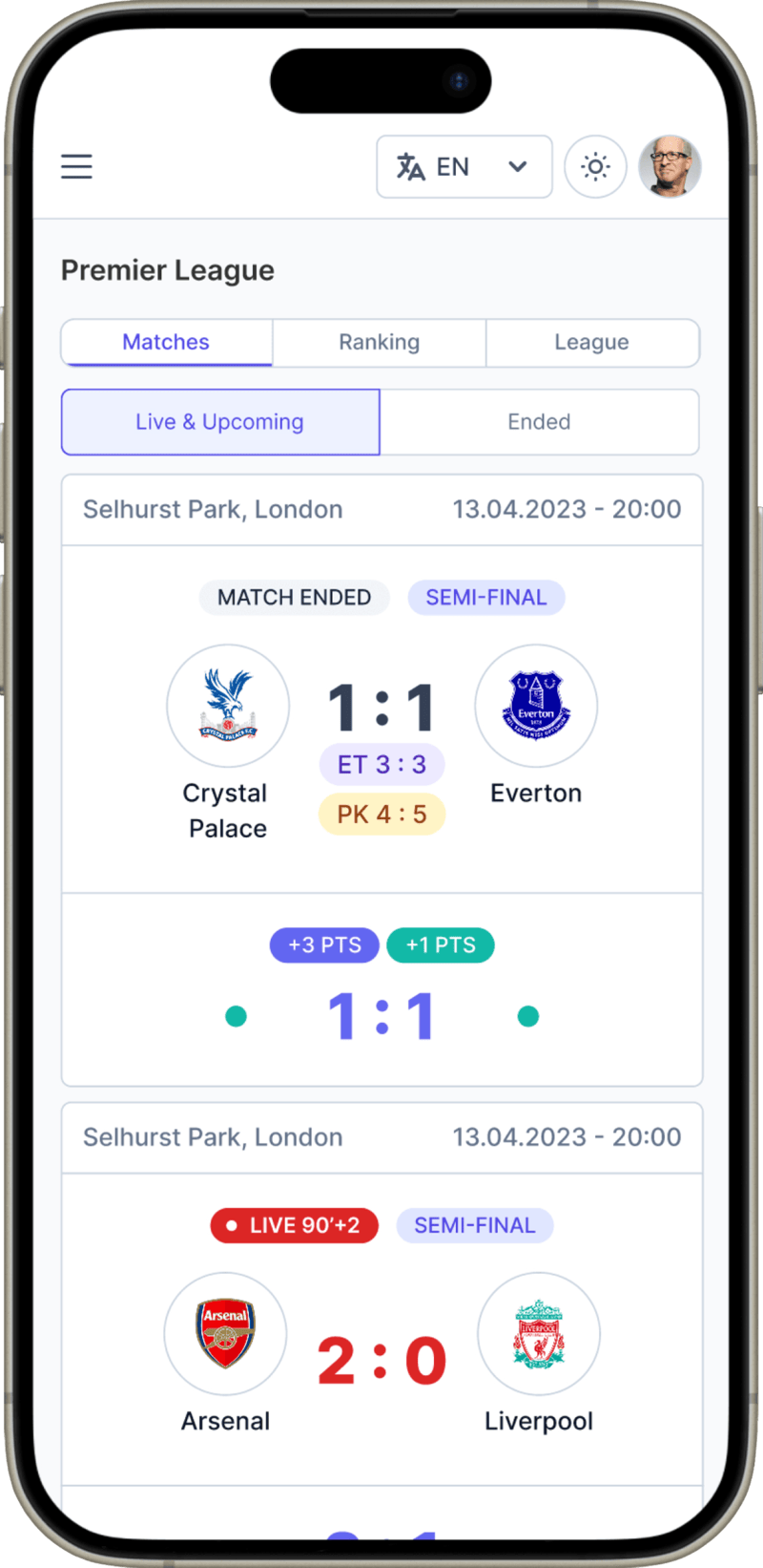 ChampionMATES mobile view of the room matches