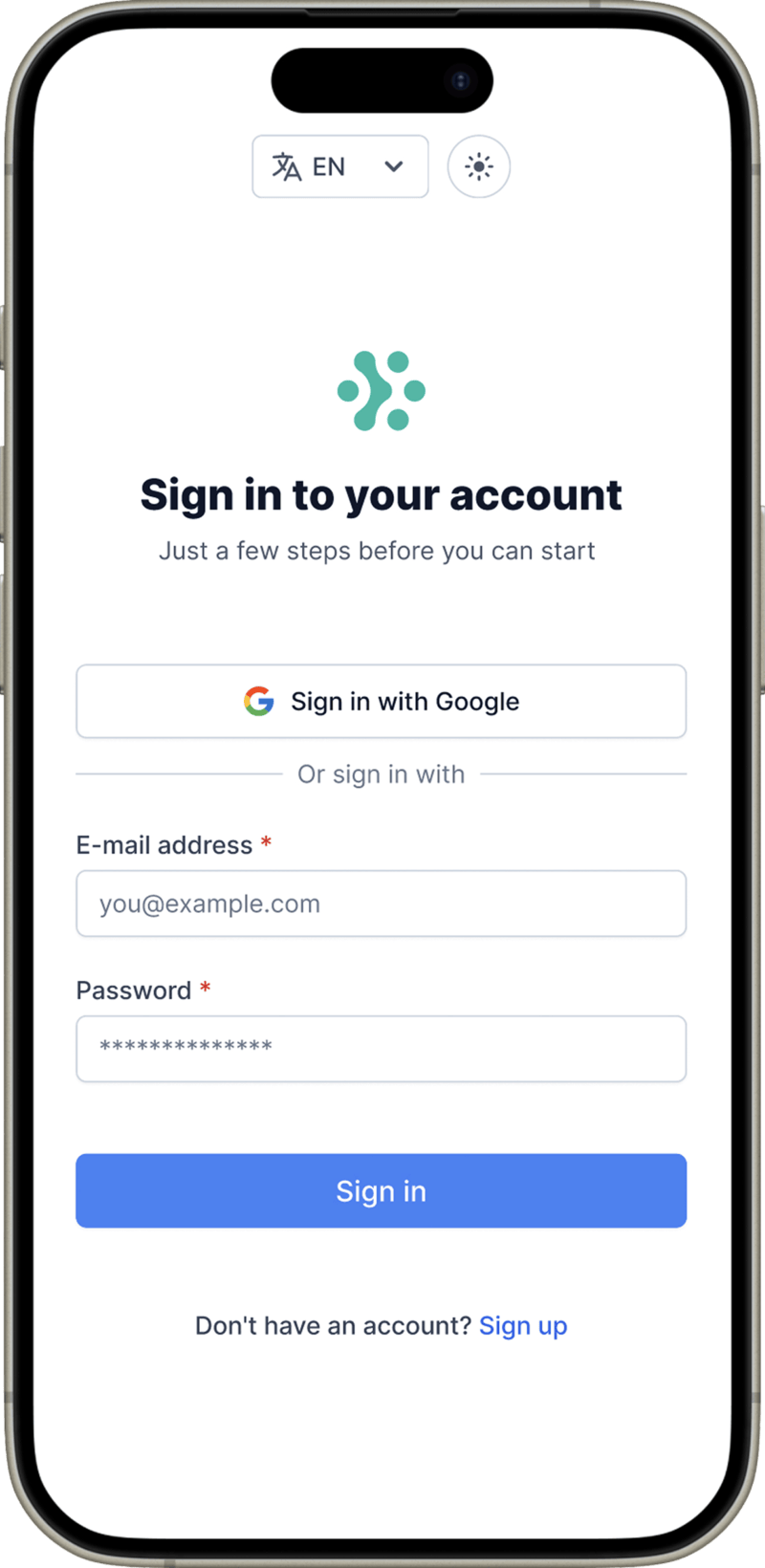 Mobile view of the Projectlify login page