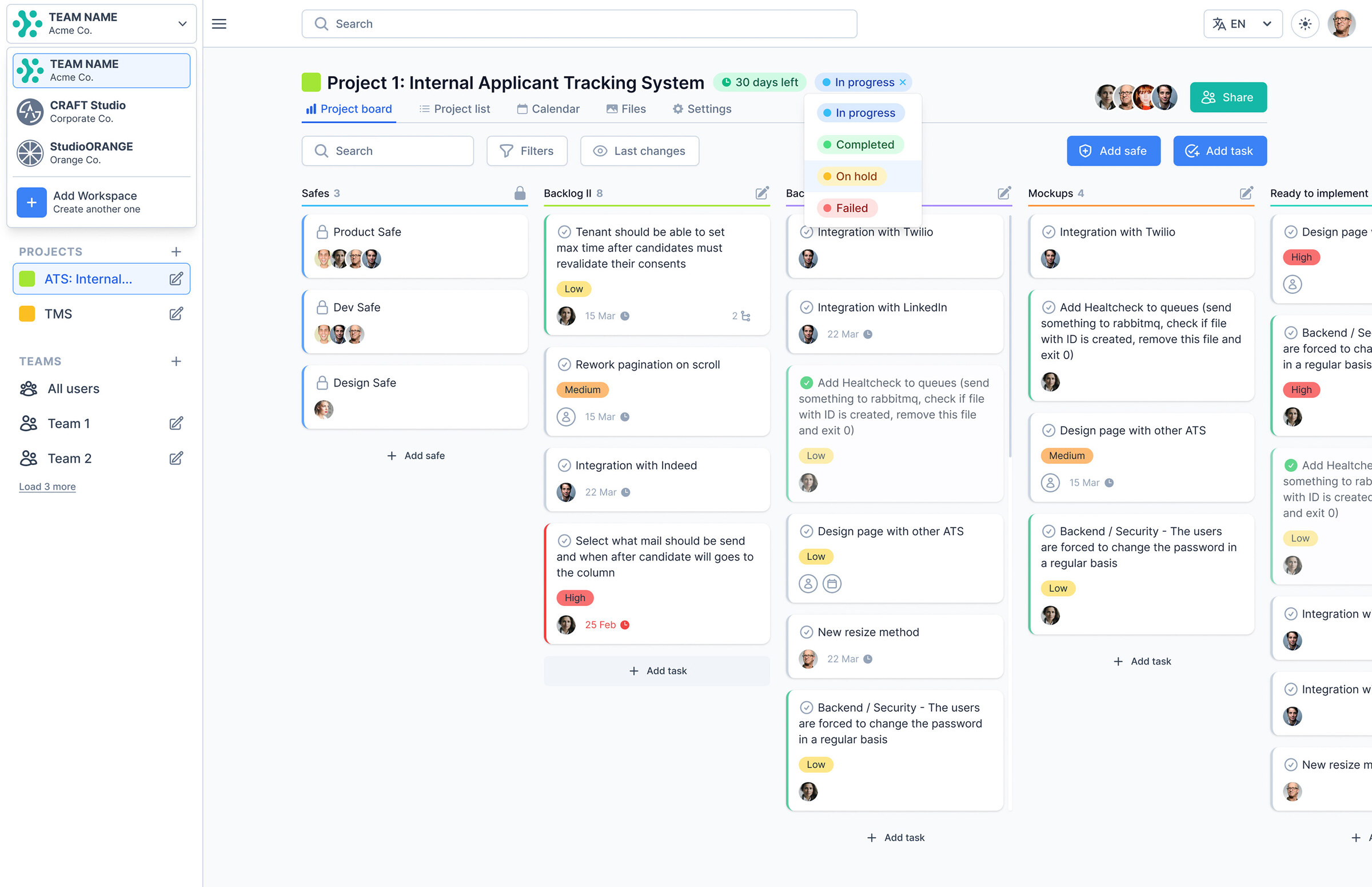 Projectlify project kanban page