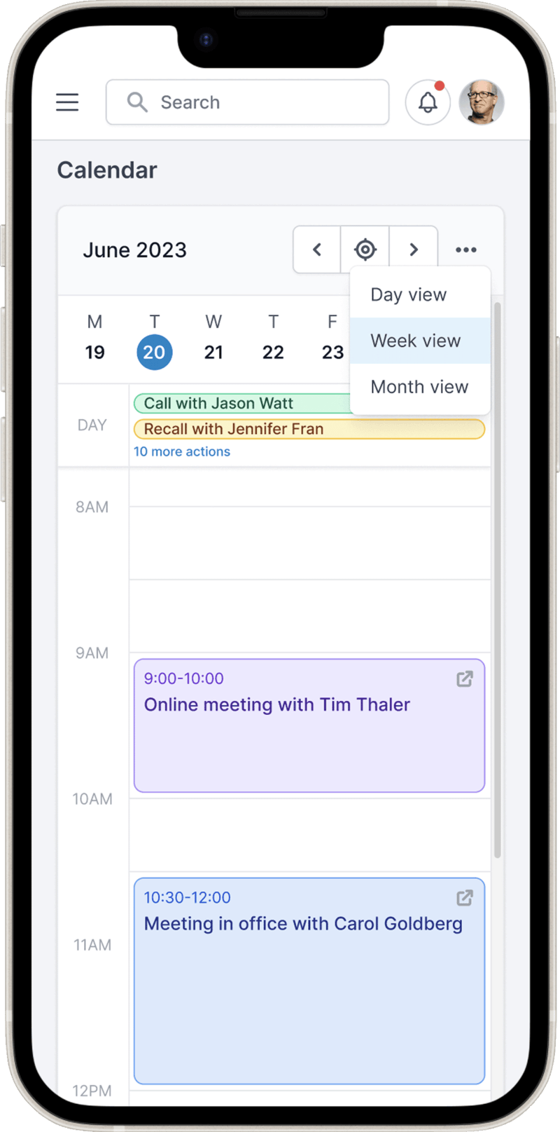 RecruitRocket mobile view of the company calendar