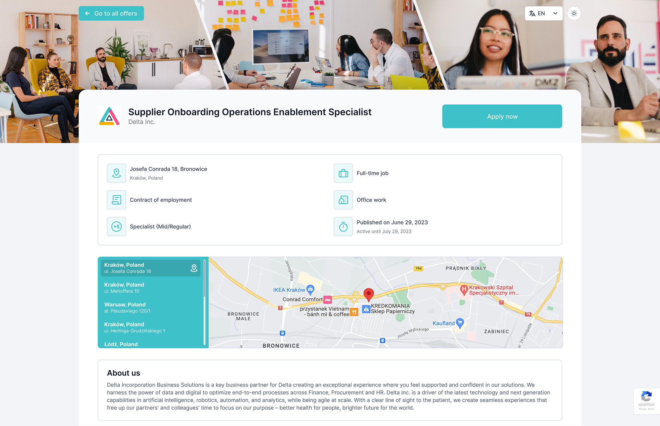 Screenshot of the RecruitRocket single offer page the candidates can browse
