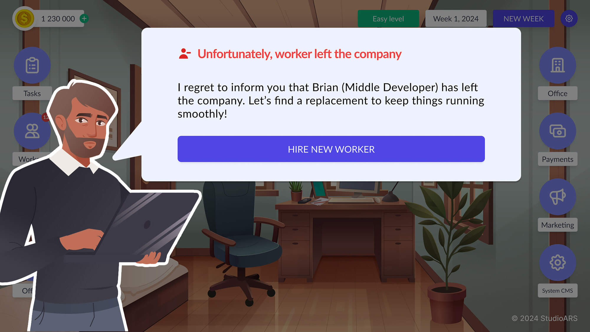 Screenshot of the worker left company alert